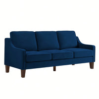 3 Seater Sofa With Scooped Armrest,Upholstered Velvet Cushion Sofa With Wooden Legs