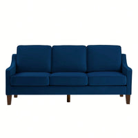 3 Seater Sofa With Scooped Armrest,Upholstered Velvet Cushion Sofa With Wooden Legs