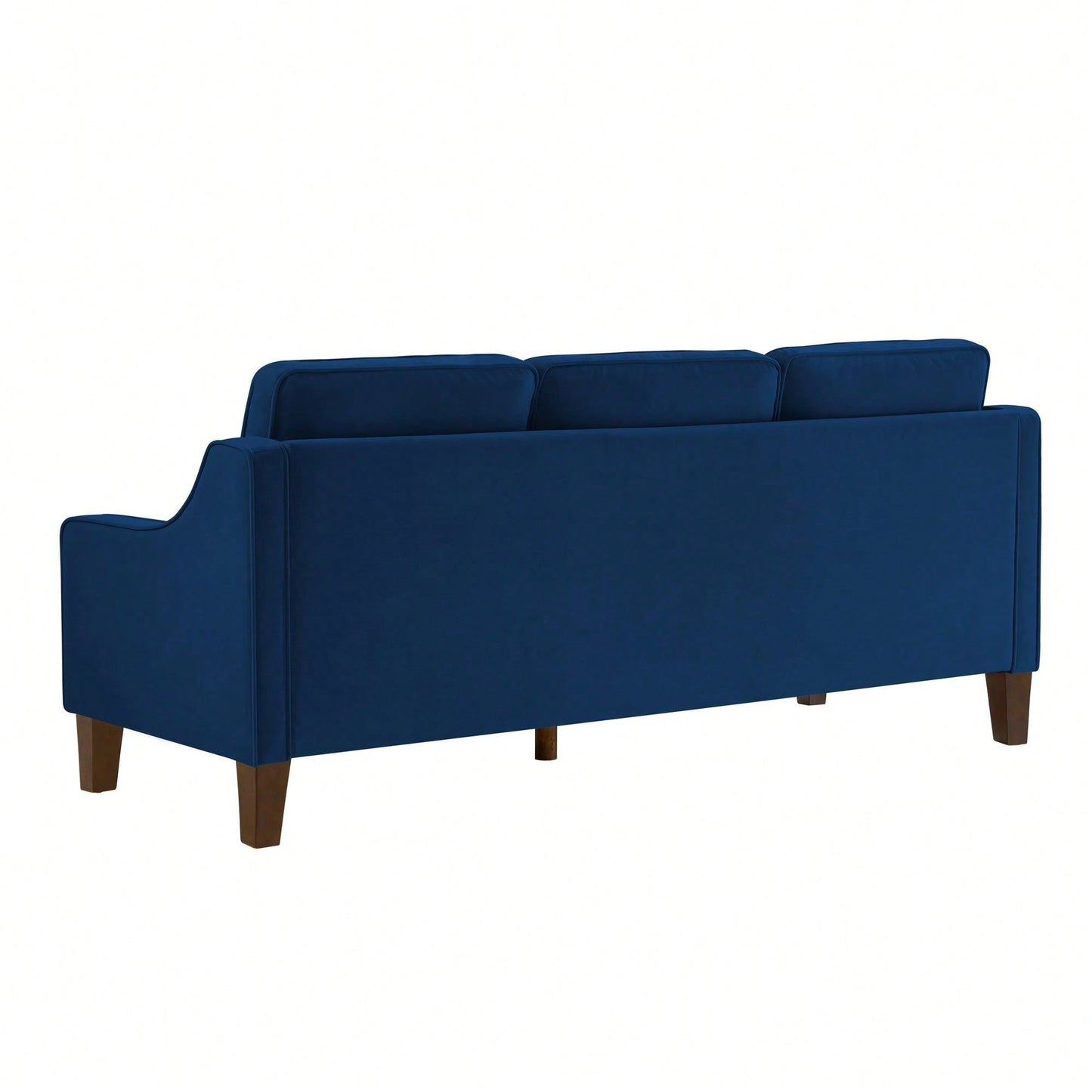 3 Seater Sofa With Scooped Armrest,Upholstered Velvet Cushion Sofa With Wooden Legs