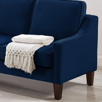 3 Seater Sofa With Scooped Armrest,Upholstered Velvet Cushion Sofa With Wooden Legs