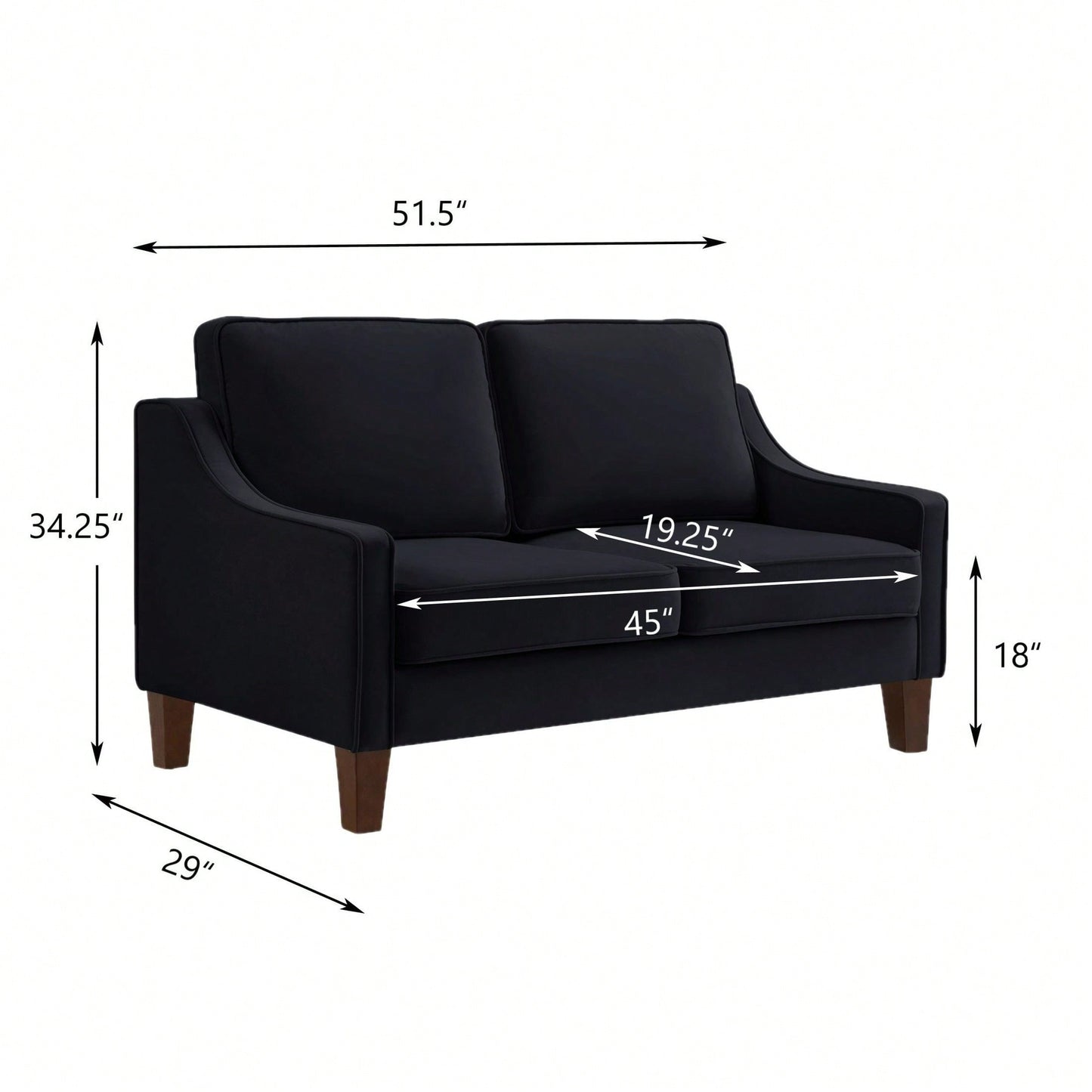 Modern Loveseat Sofa For Living Room, Upholstered Velvet Small Couch With Wooden Legs For Livingroom Bedroom