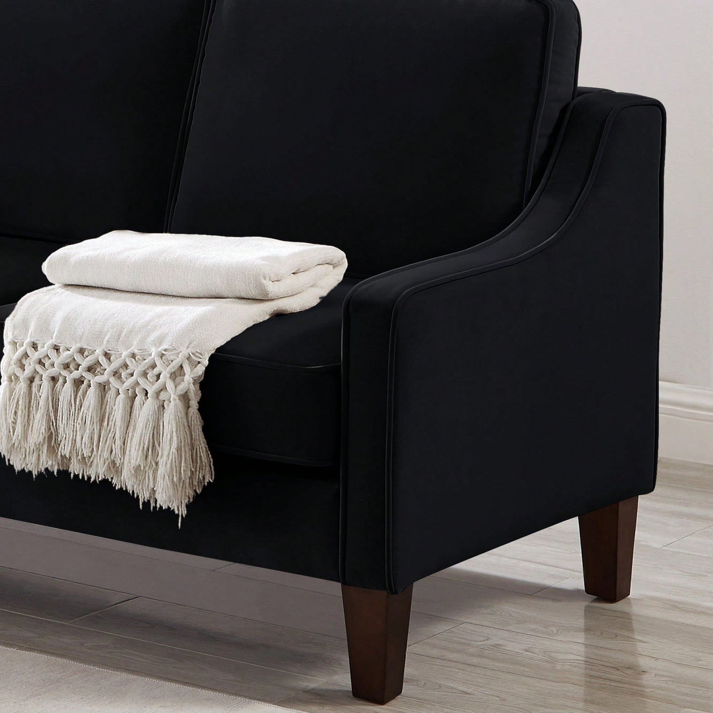 Modern Loveseat Sofa For Living Room, Upholstered Velvet Small Couch With Wooden Legs For Livingroom Bedroom