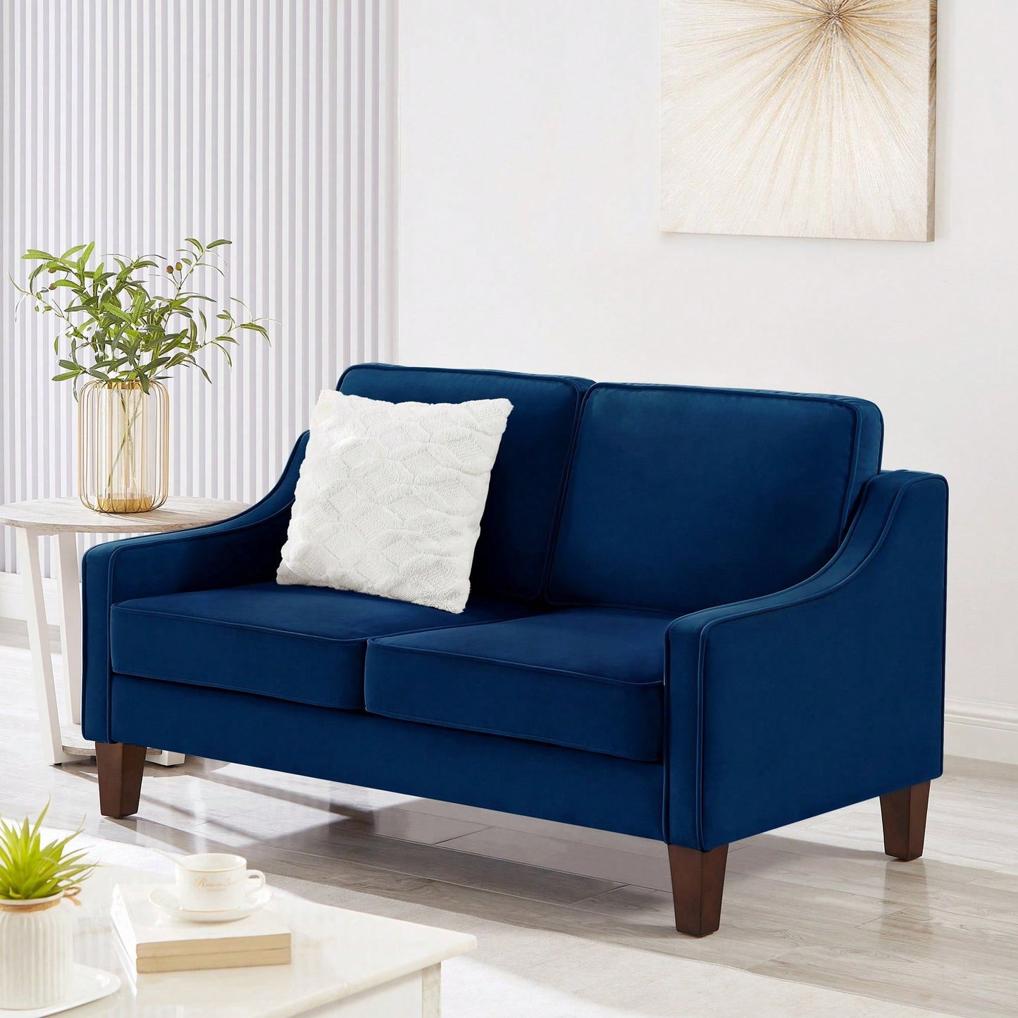 Modern Loveseat Sofa For Living Room, Upholstered Velvet Small Couch With Wooden Legs For Livingroom Bedroom