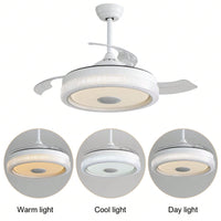 42 Inch Modern Invisible Ceiling Fan with Remote Control Reversible DC Motor and 36W LED Light Smart App Control ETL Certified