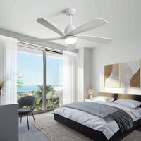 52 Inch Indoor Ceiling Fan With 120V Dimmable 5 Solid Wood Blades Remote Control Reversible DC Motor With Led Light Minimalist Style
