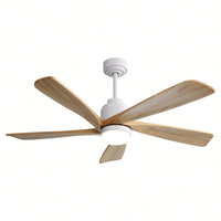 52 Inch Indoor Ceiling Fan With 120V Dimmable 5 Solid Wood Blades Remote Control Reversible DC Motor With Led Light Minimalist Style