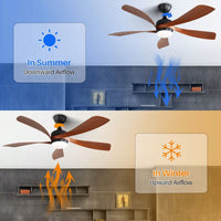 52 Inch Indoor Ceiling Fan With 3 Color Dimmable 5 ABS Blades Remote Control Reversible DC Motor  With Led Light