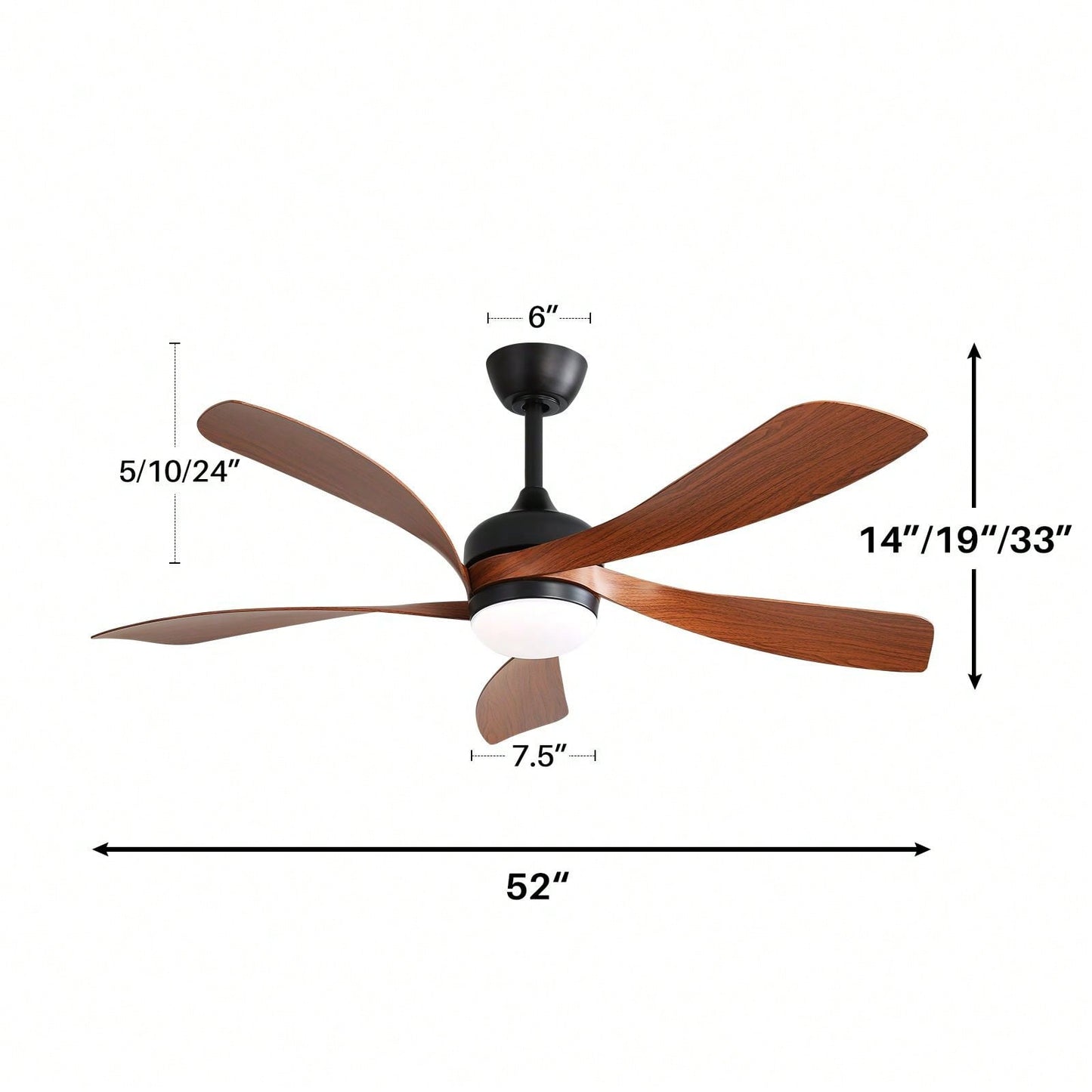 52 Inch Indoor Ceiling Fan With 3 Color Dimmable 5 ABS Blades Remote Control Reversible DC Motor  With Led Light