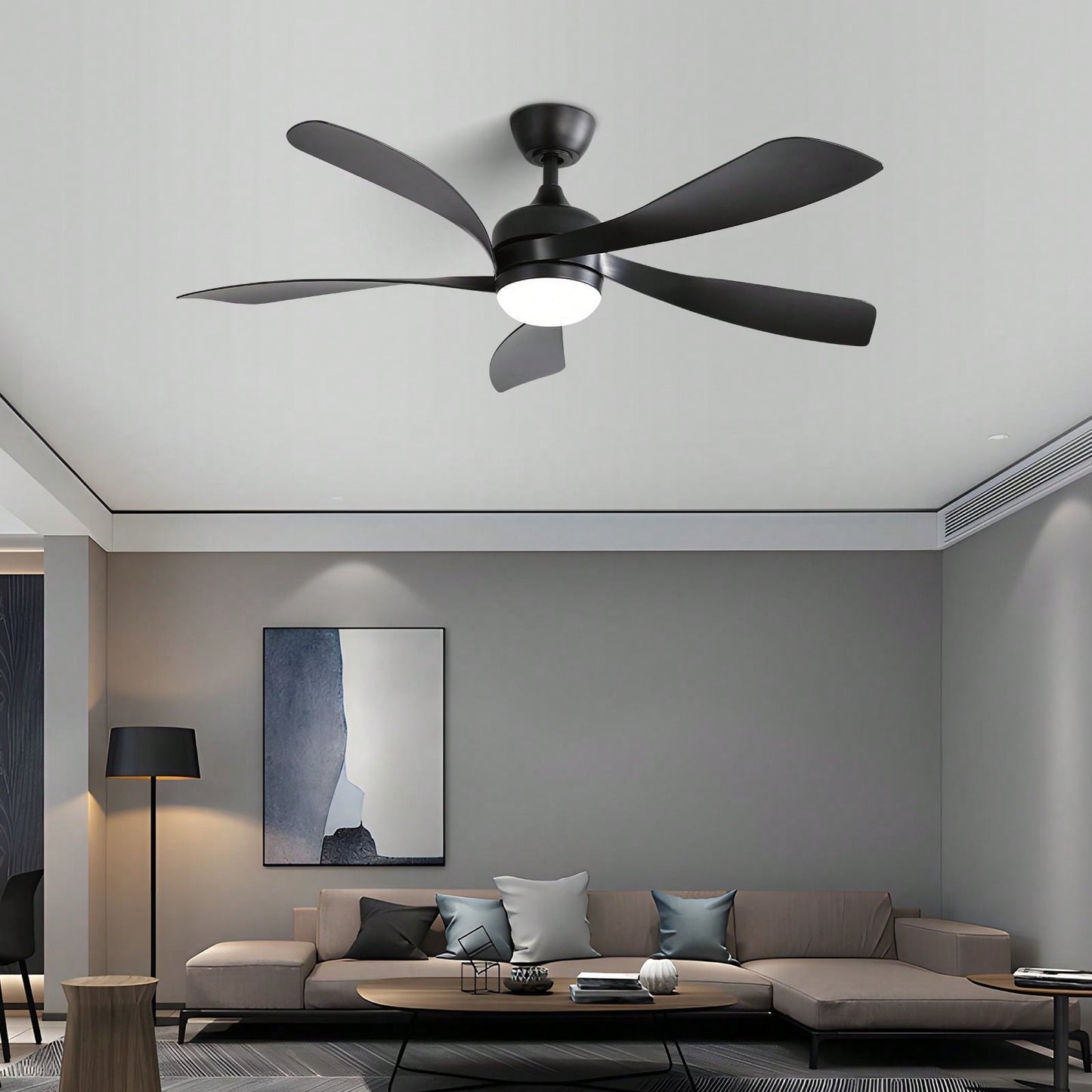 52 Inch Indoor Ceiling Fan With 3 Color Dimmable 5 ABS Blades Remote Control Reversible DC Motor  With Led Light