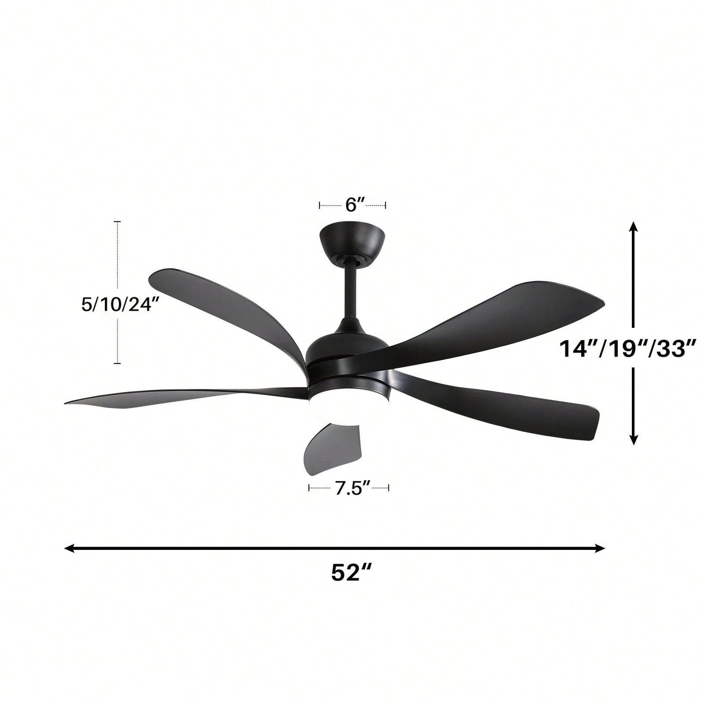 52 Inch Indoor Ceiling Fan With 3 Color Dimmable 5 ABS Blades Remote Control Reversible DC Motor  With Led Light
