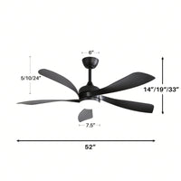 52 Inch Indoor Ceiling Fan With 3 Color Dimmable 5 ABS Blades Remote Control Reversible DC Motor  With Led Light
