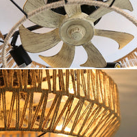22 Inch New Boho Caged Ceiling Fan With Enclosed Rattan 6 Speeds Remote Control Reversible DC Motor With ETL
