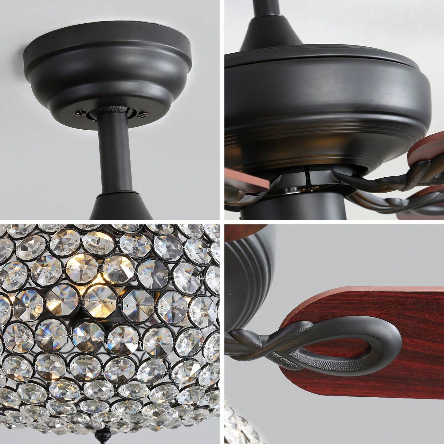 52 Inch Crystal Ceiling Fan With 3 Speed Wind 5 Plywood Blades Remote Control Reversible BLDC Motor