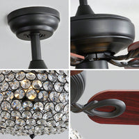 52 Inch Crystal Ceiling Fan With 3 Speed Wind 5 Plywood Blades Remote Control Reversible BLDC Motor