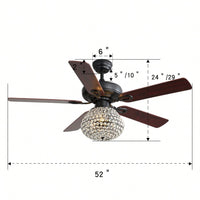 52 Inch Crystal Ceiling Fan With 3 Speed Wind 5 Plywood Blades Remote Control Reversible BLDC Motor