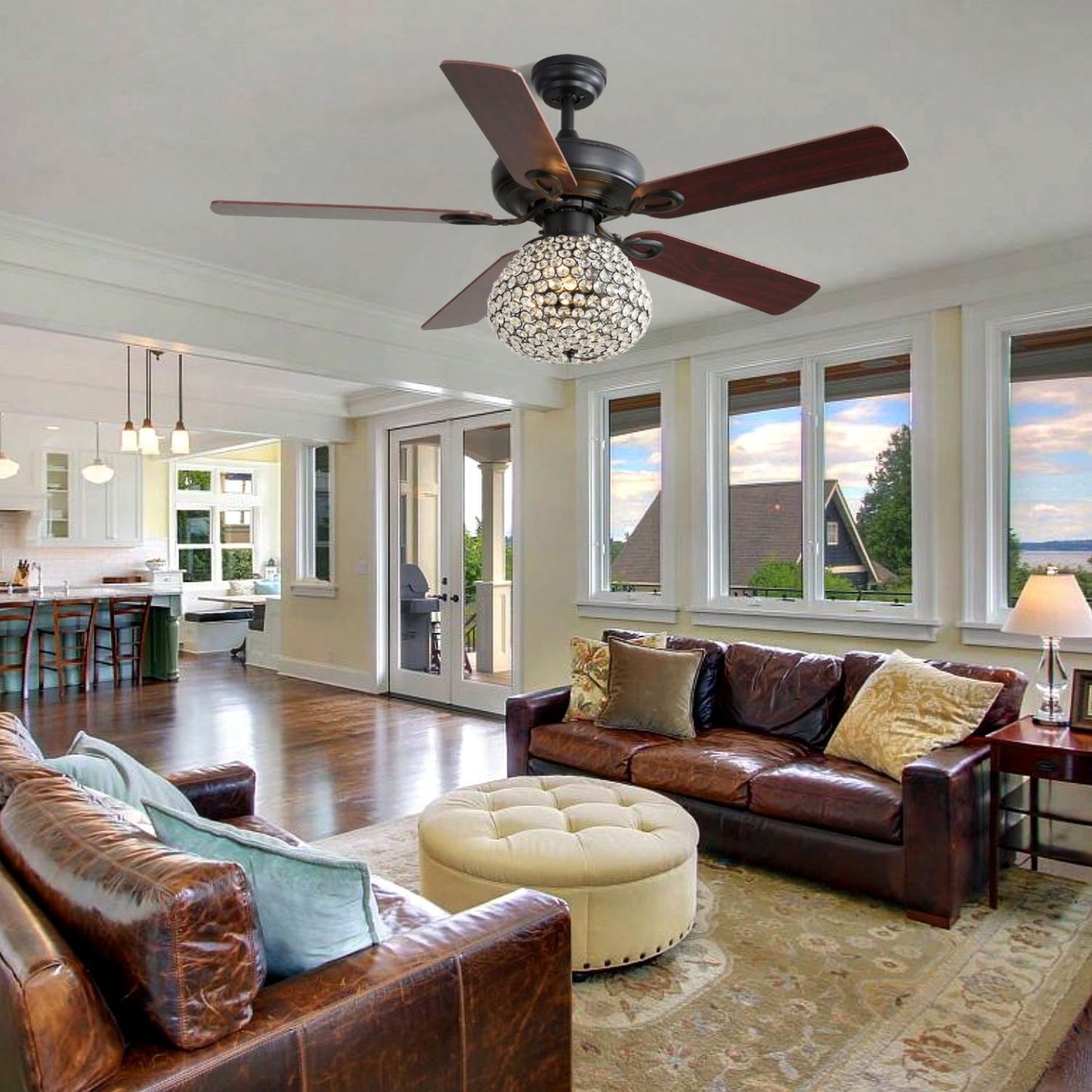 52 Inch Crystal Ceiling Fan With 3 Speed Wind 5 Plywood Blades Remote Control Reversible BLDC Motor