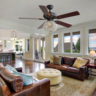 52 Inch Crystal Ceiling Fan With 3 Speed Wind 5 Plywood Blades Remote Control Reversible BLDC Motor