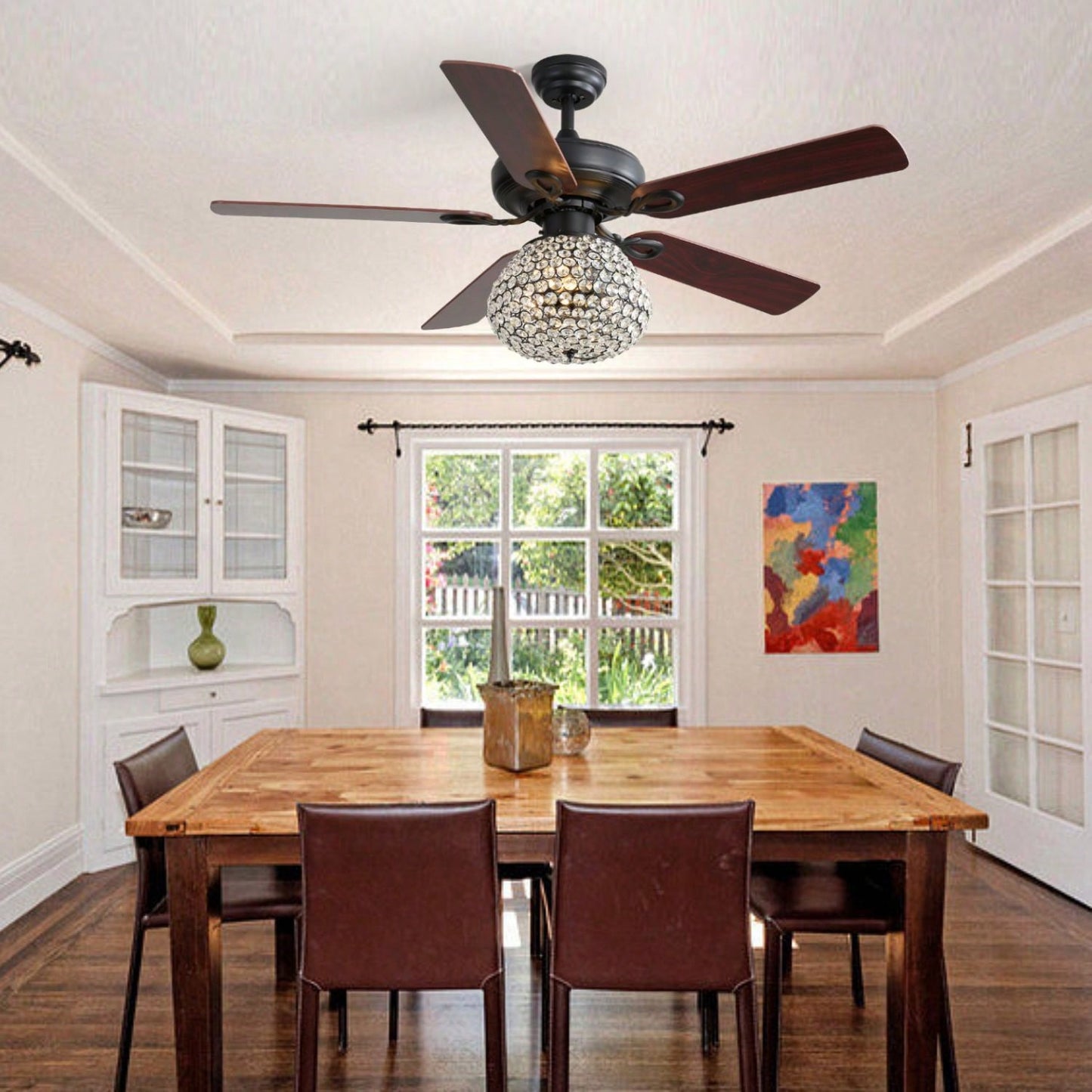 52 Inch Crystal Ceiling Fan With 3 Speed Wind 5 Plywood Blades Remote Control Reversible BLDC Motor