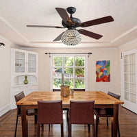 52 Inch Crystal Ceiling Fan With 3 Speed Wind 5 Plywood Blades Remote Control Reversible BLDC Motor