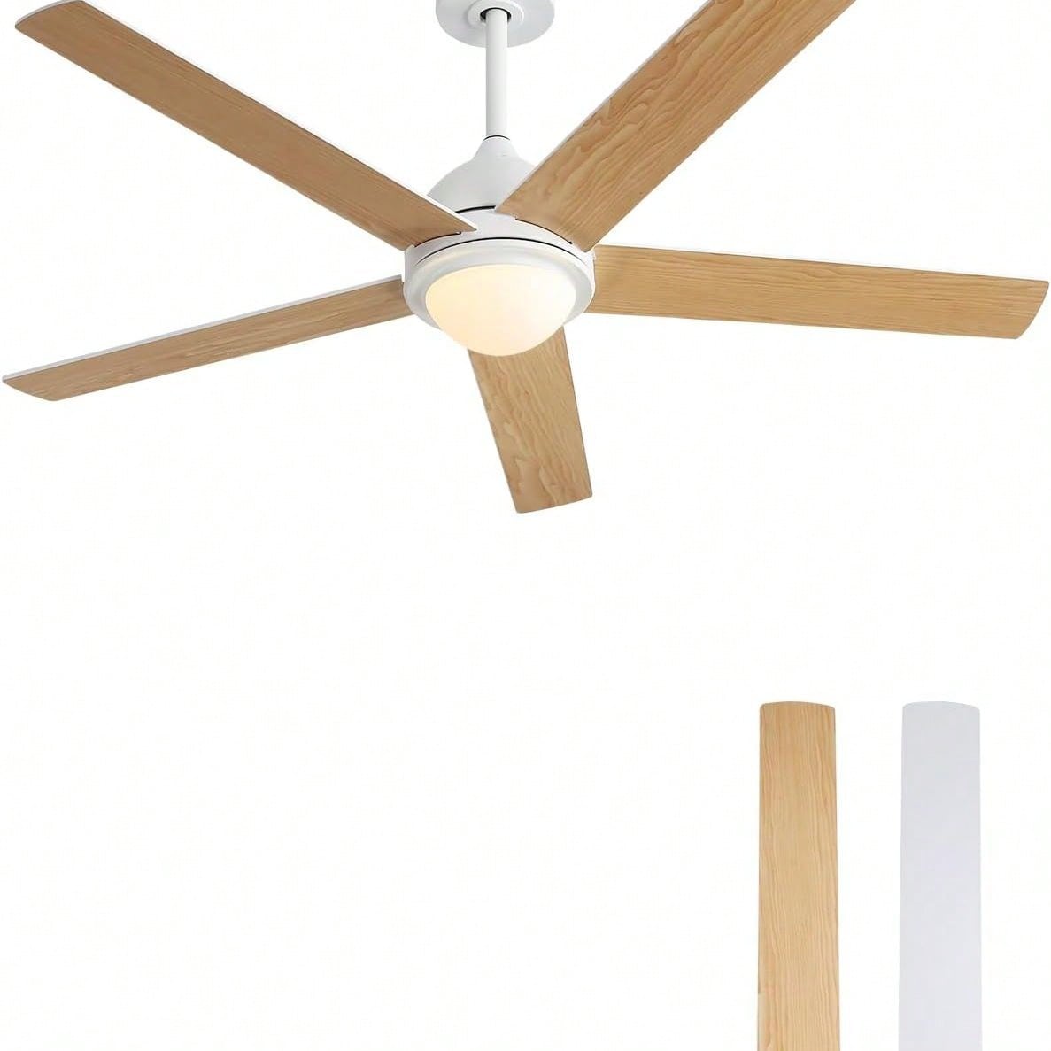 52 Inch Modern Led Ceiling Fan With 3 Color Dimmable 5 Plywood Blades Remote Control Reversible DC Motor White For Bedroom