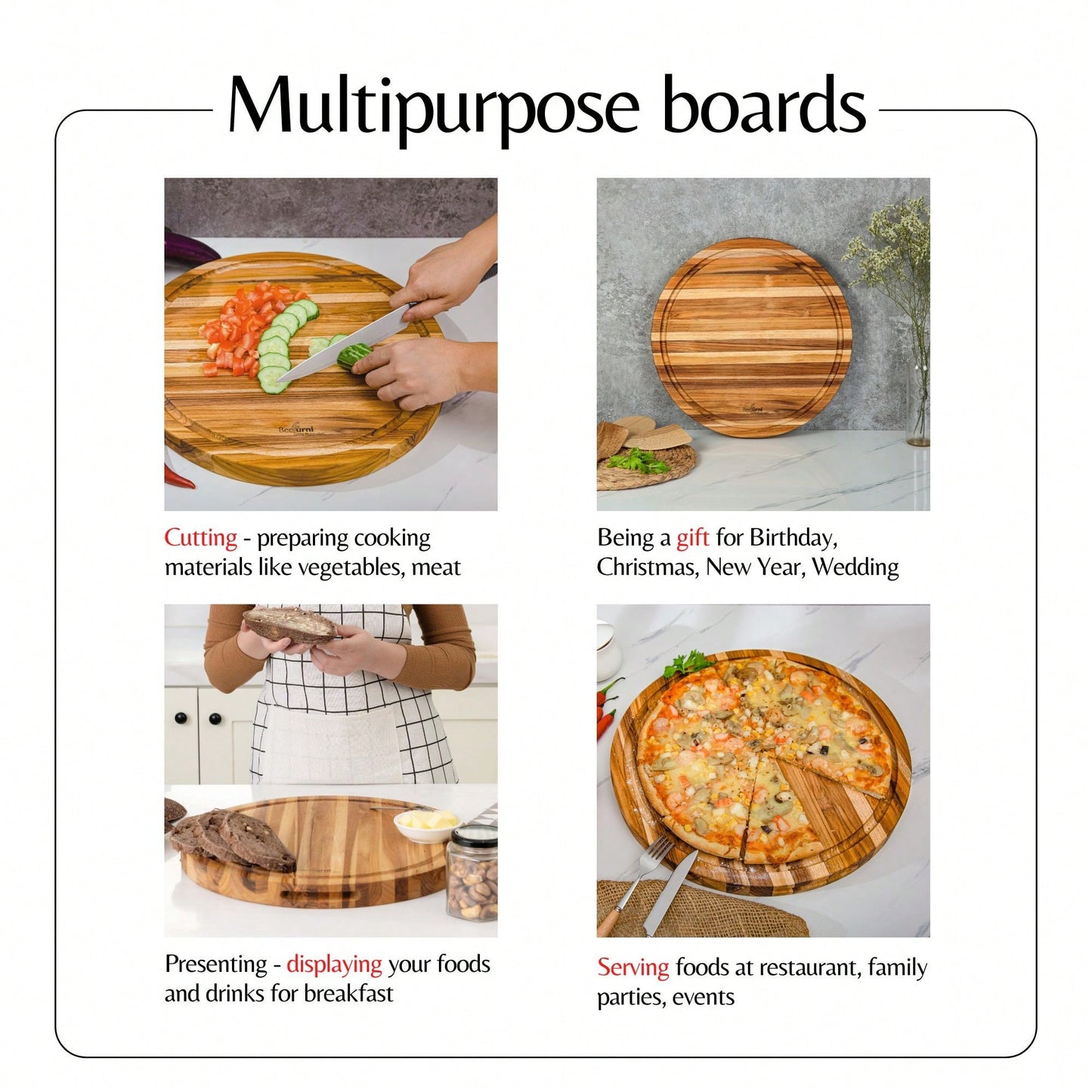Reversible Chopping Serving Board, Multipurpose Food Safe Thick Board