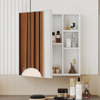 White MDF Material Mirror Cabinet, Bathroom Mirror, And A Separate Wall Mounted Bathroom Mirror For Storage And Space Saving.