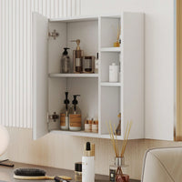 White MDF Material Mirror Cabinet, Bathroom Mirror, And A Separate Wall Mounted Bathroom Mirror For Storage And Space Saving.