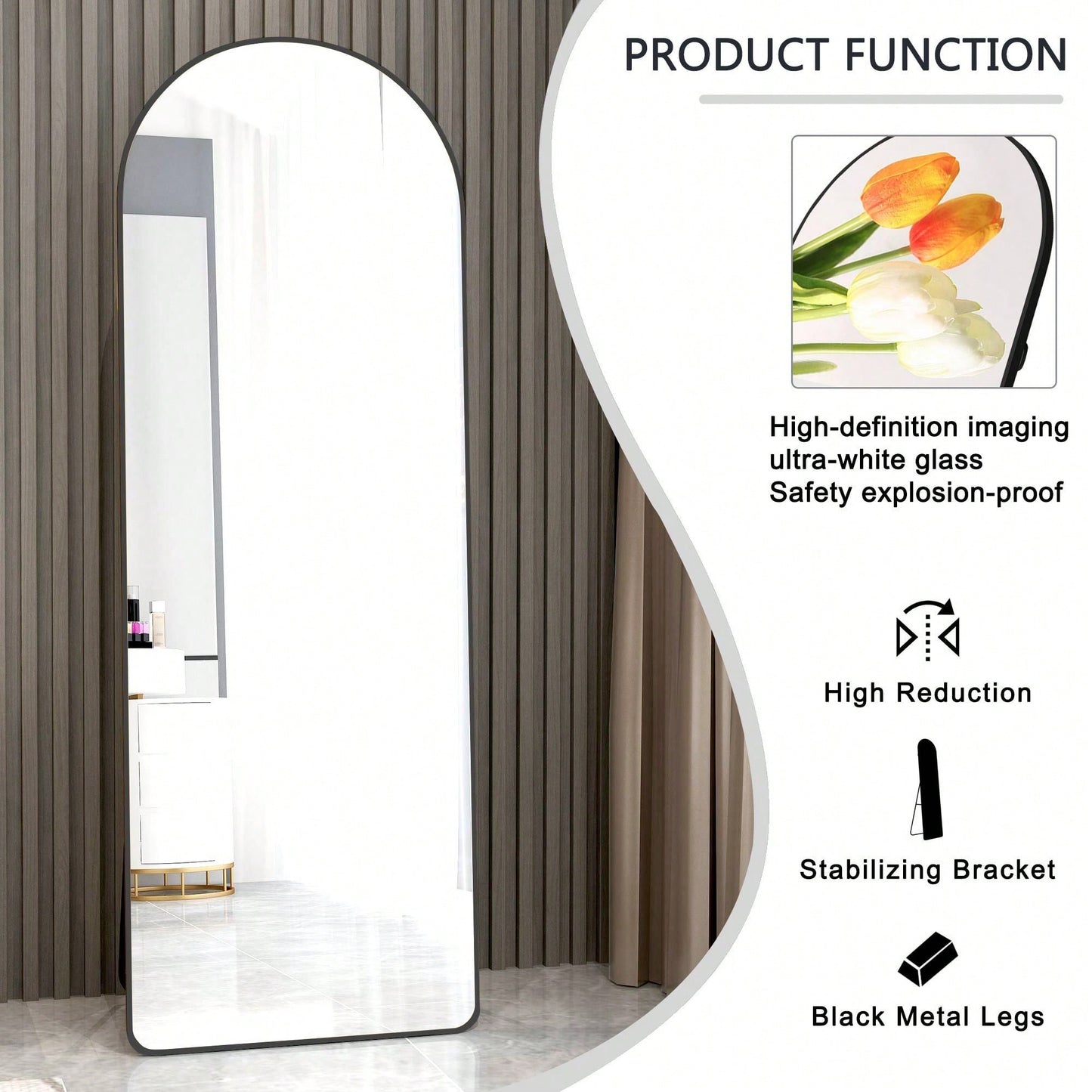 3rd Gen Aluminum Alloy Arched Floor Mirror Anti-Scratch Anti-Fingerprint for Bathroom Bedroom Store