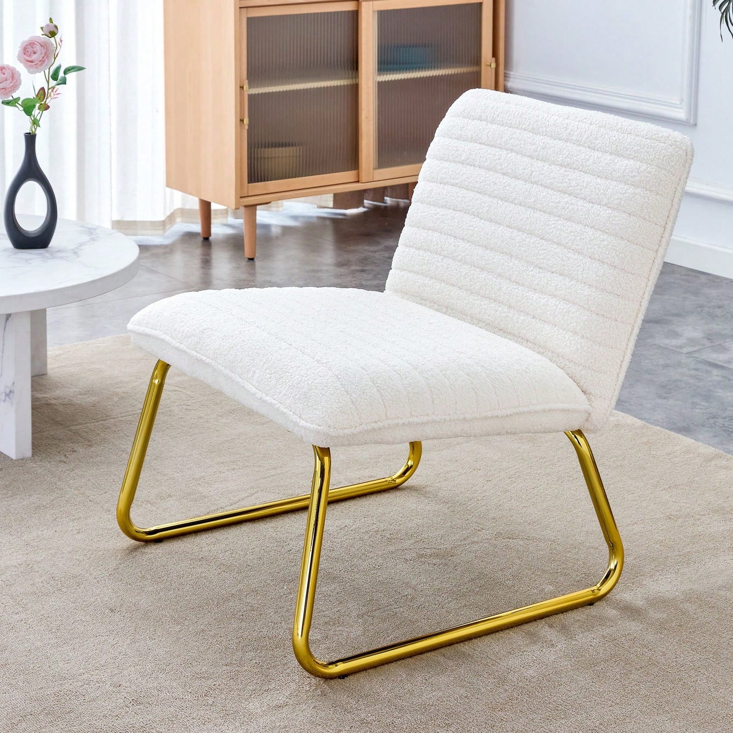 Minimalist Armless Sofa Chair With PU Backrest, Paired With Metal Legs, Suitable For Offices, Restaurants, Kitchens, And Bedrooms