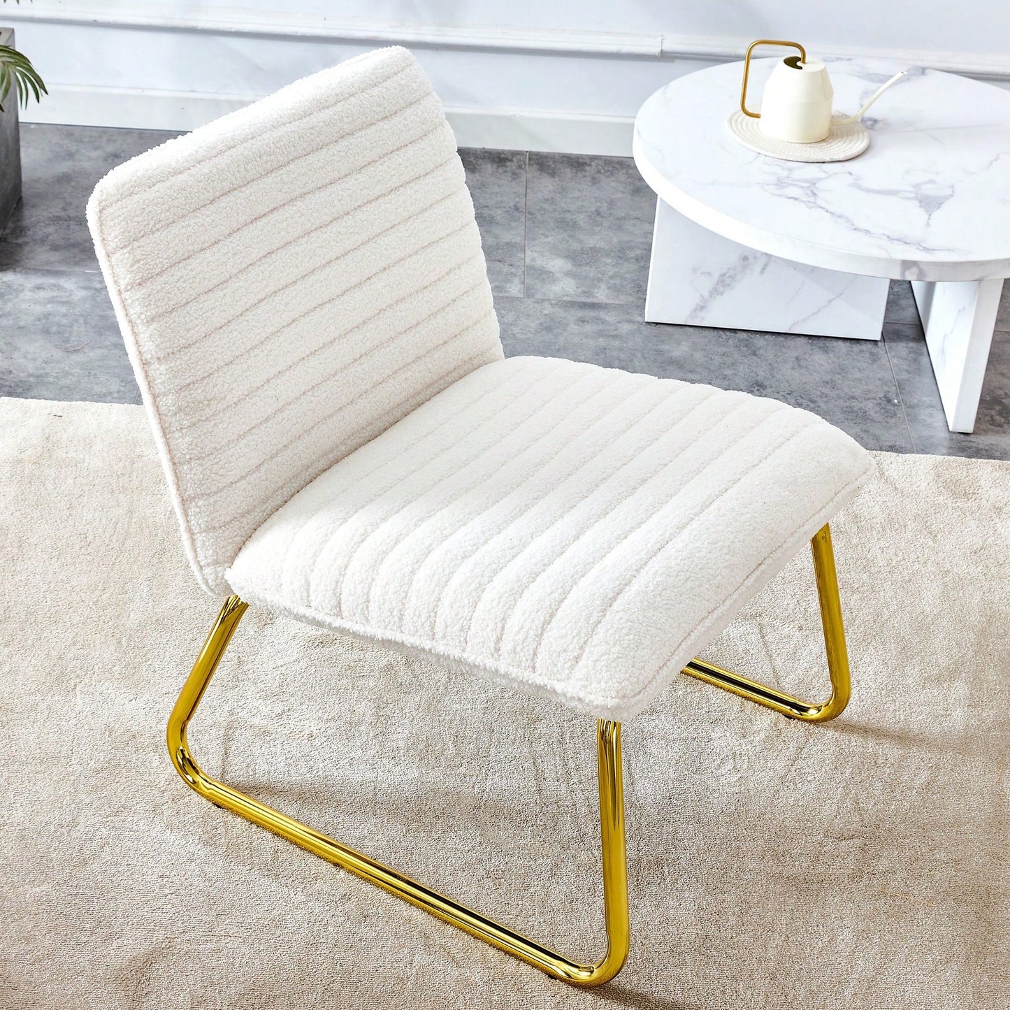 Minimalist Armless Sofa Chair With PU Backrest, Paired With Metal Legs, Suitable For Offices, Restaurants, Kitchens, And Bedrooms