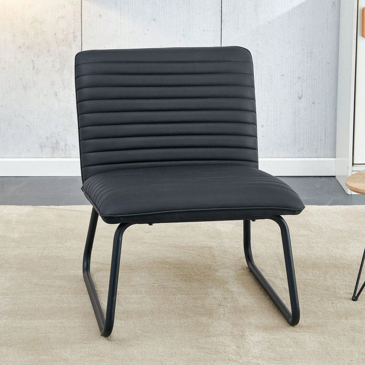 Minimalist Armless Sofa Chair With PU Backrest, Paired With Metal Legs, Suitable For Offices, Restaurants, Kitchens, And Bedrooms