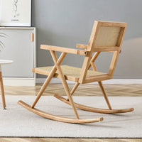 Solid Wood Imitation Rattan Rocking Chair for Indoor and Outdoor Relaxation Perfect for Balconies Gardens and Camping