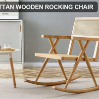 Solid Wood Imitation Rattan Rocking Chair for Indoor and Outdoor Relaxation Perfect for Balconies Gardens and Camping