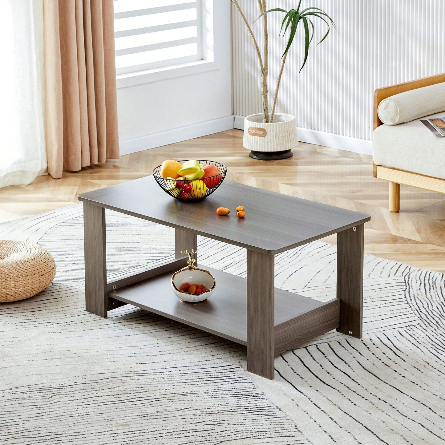 Double Layered Rectangular Coffee Table, Tea Table.MDF Material, Easy To Clean