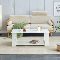 Modern Double Layer White MDF Coffee Table for Living Room Bedroom Study 43.3x21.6x16.5 Inches