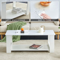 Modern Double Layer White MDF Coffee Table for Living Room Bedroom Study 43.3x21.6x16.5 Inches