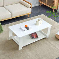 Modern Double Layer White MDF Coffee Table for Living Room Bedroom Study 43.3x21.6x16.5 Inches