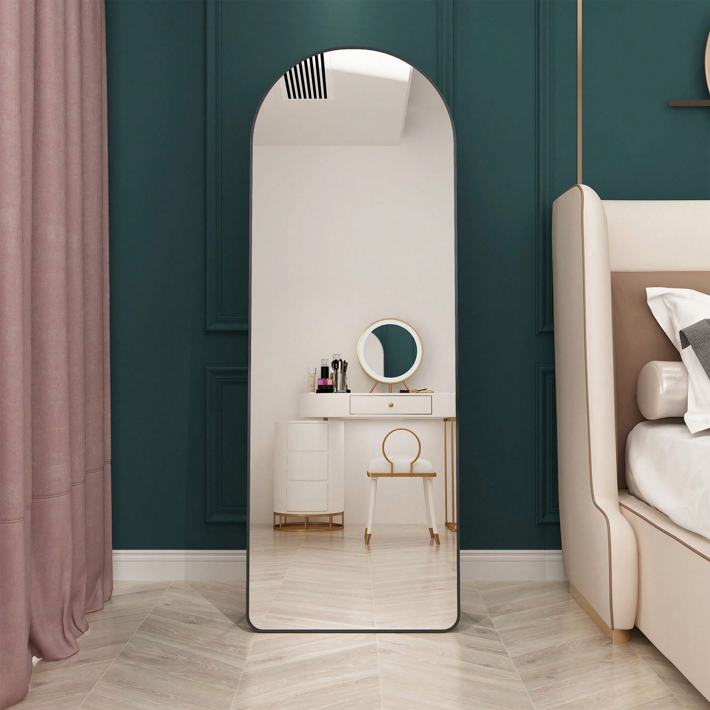 Aluminum Alloy Arched Full Length Mirror 65x23 Wall Mounted for Bedroom Bathroom and Clothing Stores