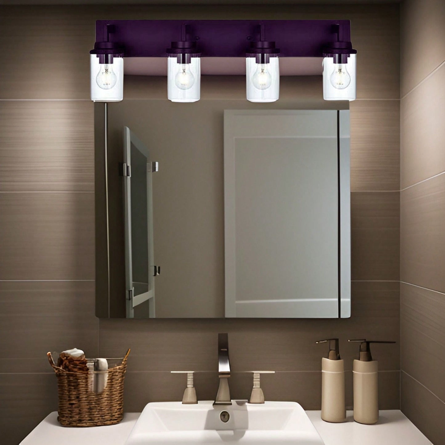 Elegant Oil-Rubbed Bronze Rectangular Backplate Light Fixture with Transparent Glass Shades