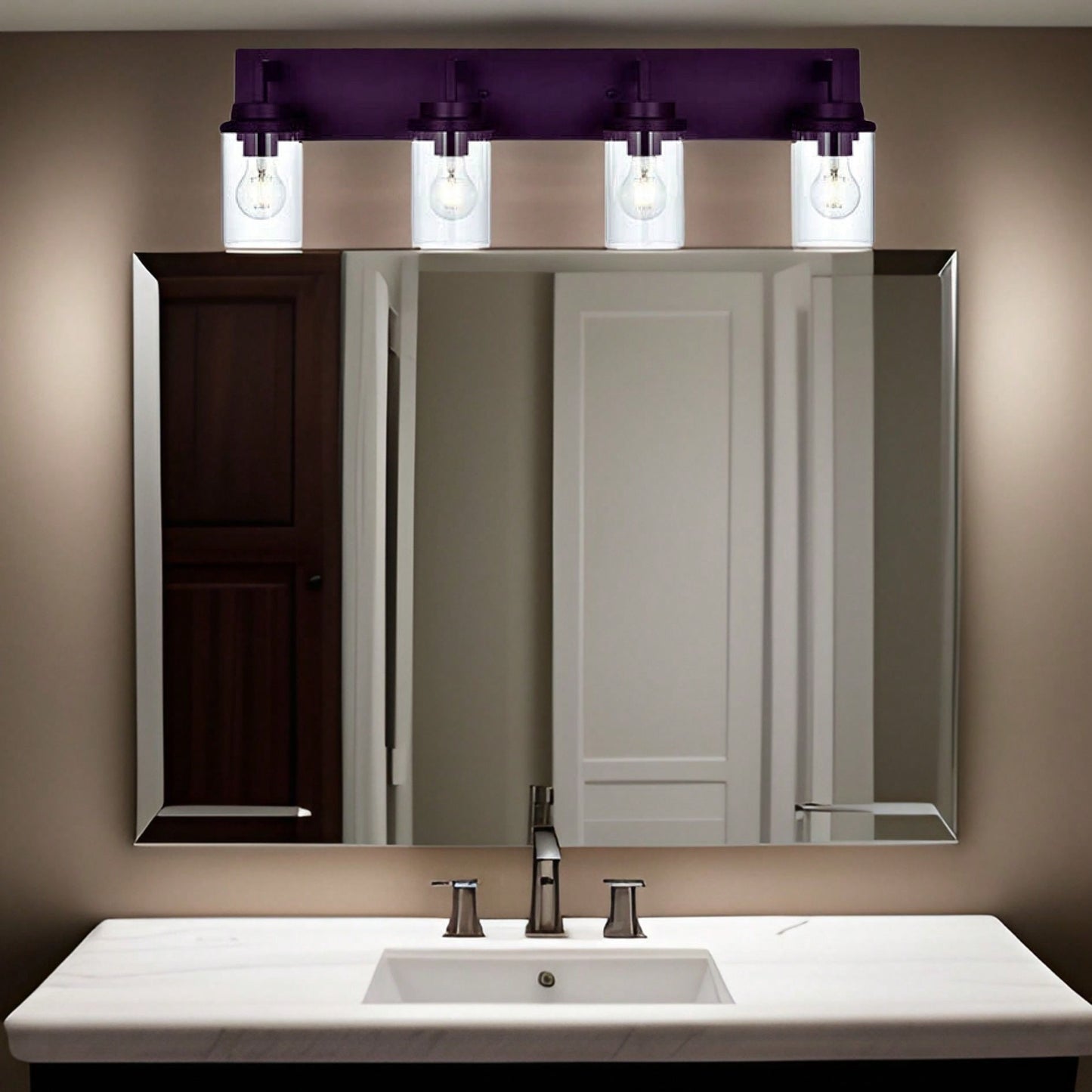 Elegant Oil-Rubbed Bronze Rectangular Backplate Light Fixture with Transparent Glass Shades