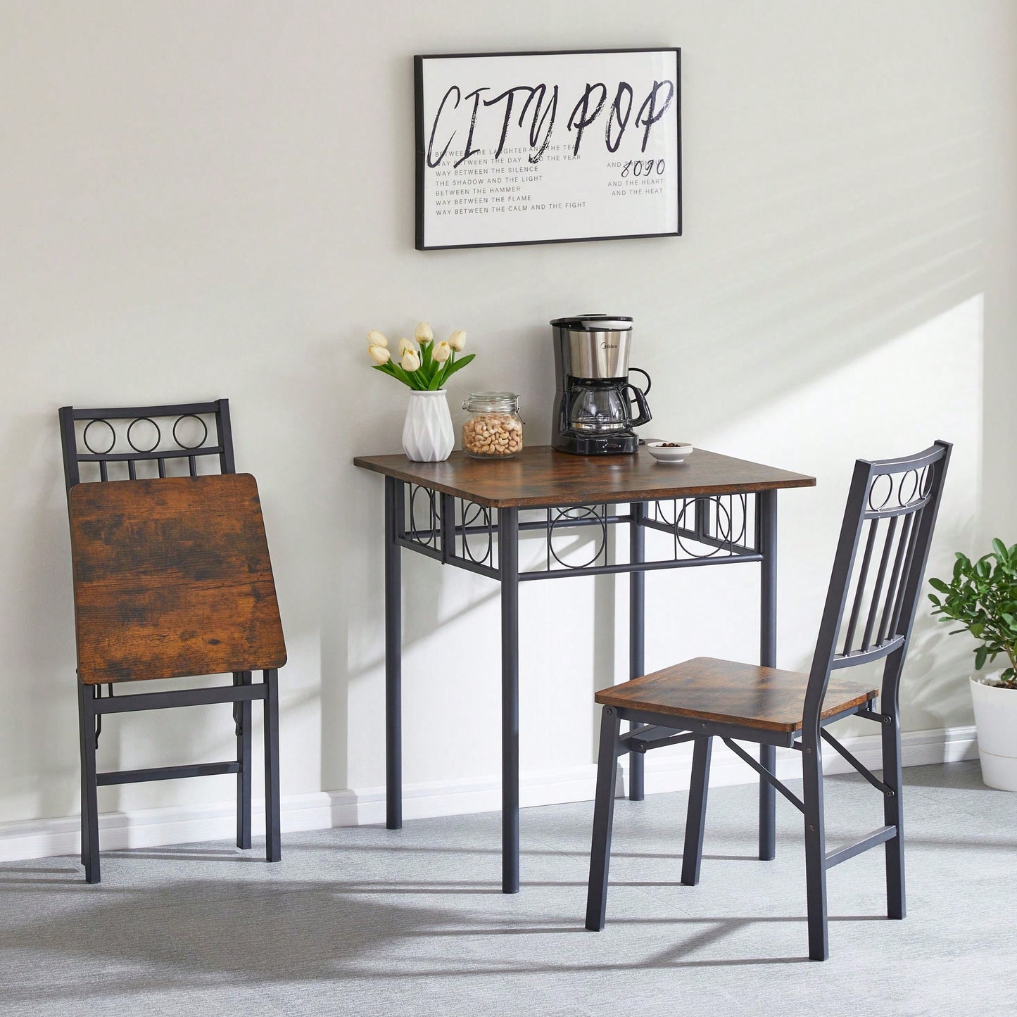 Kitchen Dining Room Table, Iron Wood Square Table