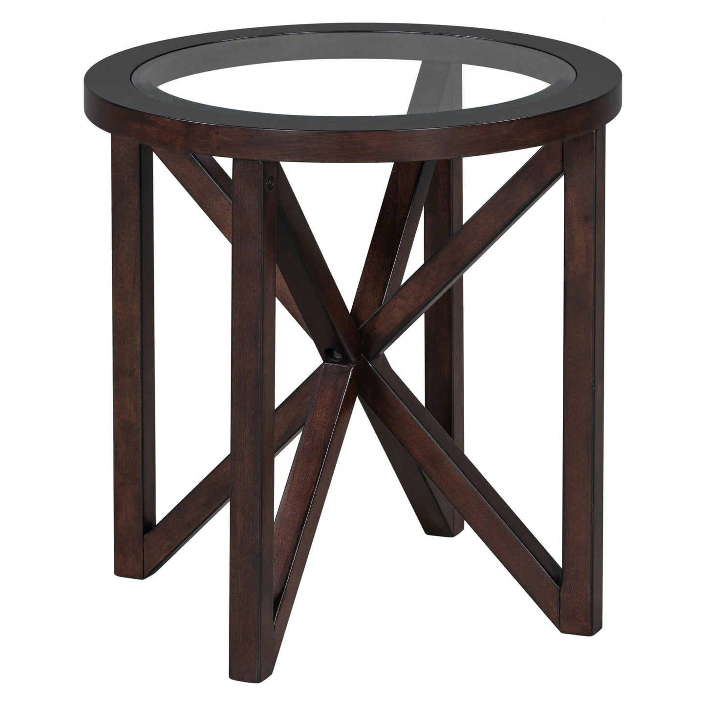 Modern Round Glass Coffee Table with Solid Wood Base for Living Room and Study