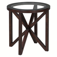 Modern Round Glass Coffee Table with Solid Wood Base for Living Room and Study