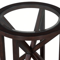 Modern Round Glass Coffee Table with Solid Wood Base for Living Room and Study