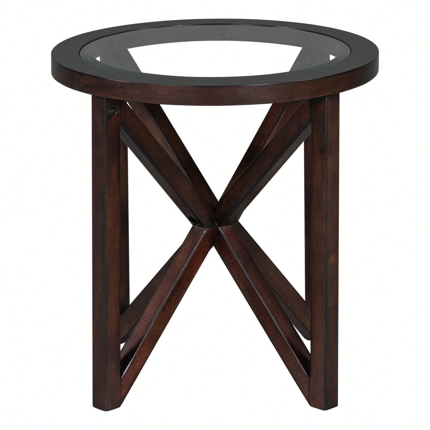 Modern Round Glass Coffee Table with Solid Wood Base for Living Room and Study