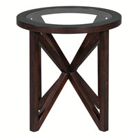 Modern Round Glass Coffee Table with Solid Wood Base for Living Room and Study