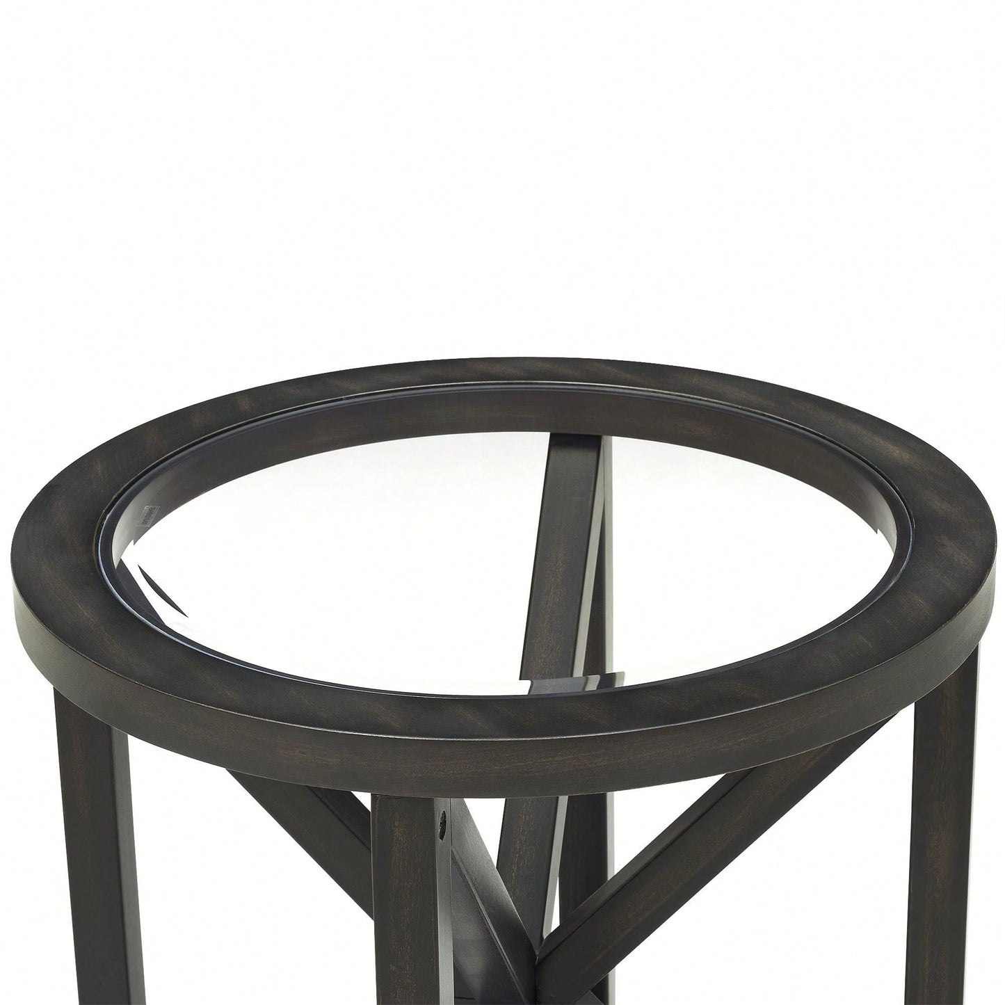 Modern Round Glass Coffee Table with Solid Wood Base for Living Room and Study