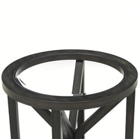 Modern Round Glass Coffee Table with Solid Wood Base for Living Room and Study