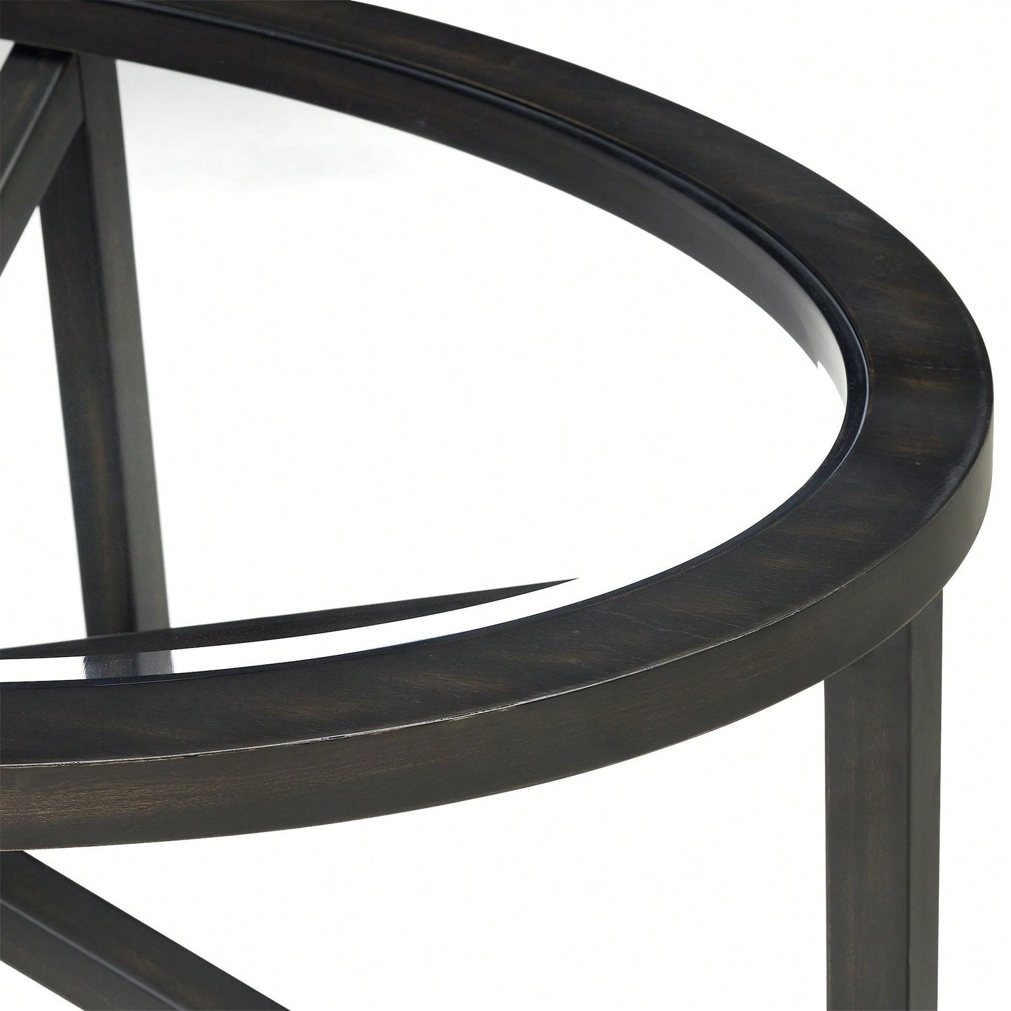 Modern Round Glass Coffee Table with Solid Wood Base for Living Room and Study