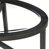 Modern Round Glass Coffee Table with Solid Wood Base for Living Room and Study